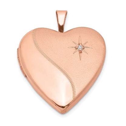 DSS Sterling Silver Rose Gold-plated Polished & Satin 20mm Diamond Heart Locket
