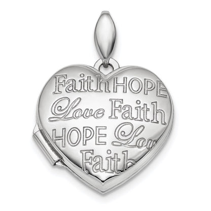 SSP Sterling Silver Rhodium-plated Faith Hope Love 18mm Heart Locket