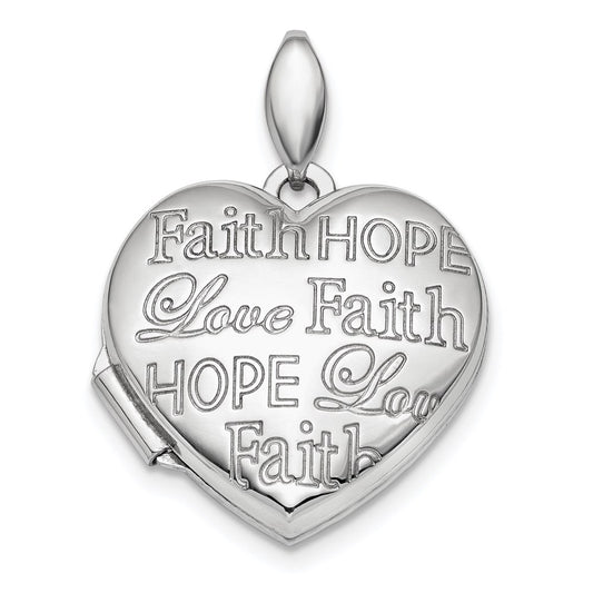 SSP Sterling Silver Rhodium-plated Faith Hope Love 18mm Heart Locket