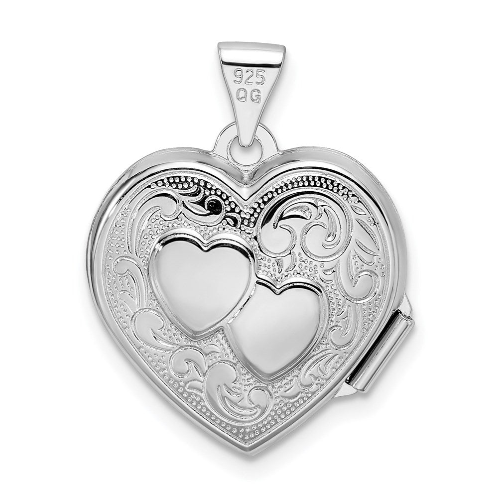 SSP Sterling Silver Rhod-plated 2-Heart Design Reversible 18mm Heart Locket