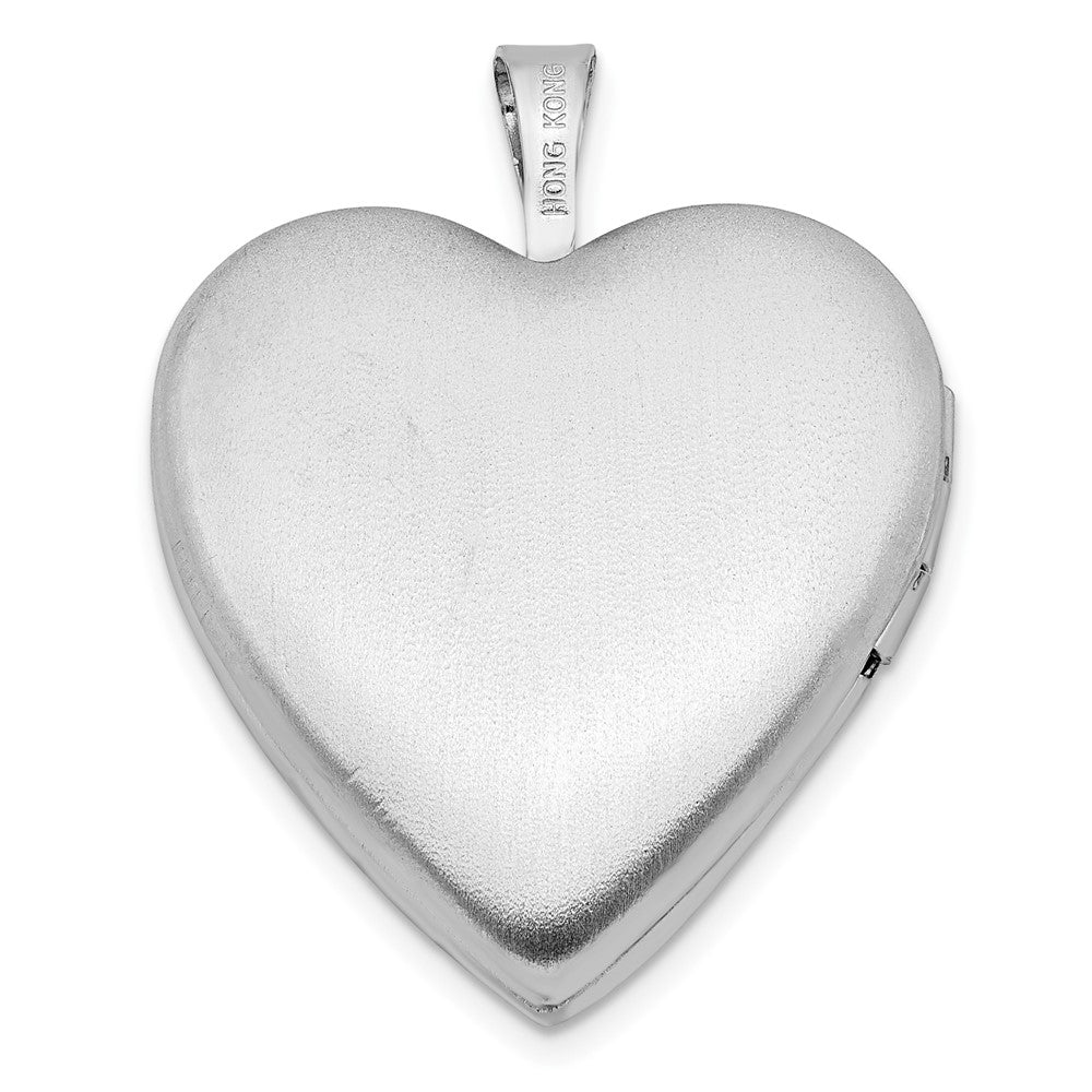 SSP Sterling Silver Rhodium-plated 20mm Pink Enamel Flower Heart Locket