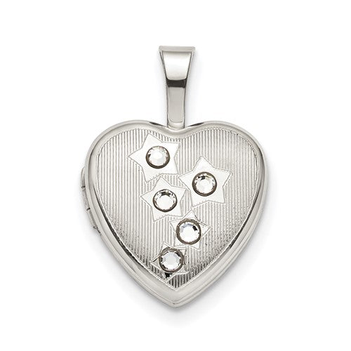 SSCZ Sterling Silver 12mm Stars CZ Heart Locket