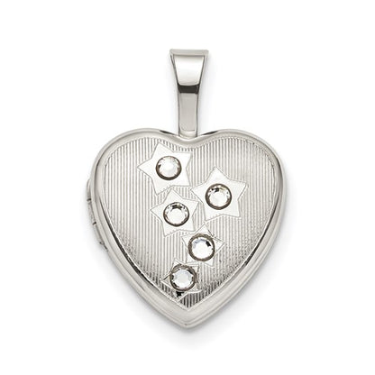 SSCZ Sterling Silver 12mm Stars CZ Heart Locket