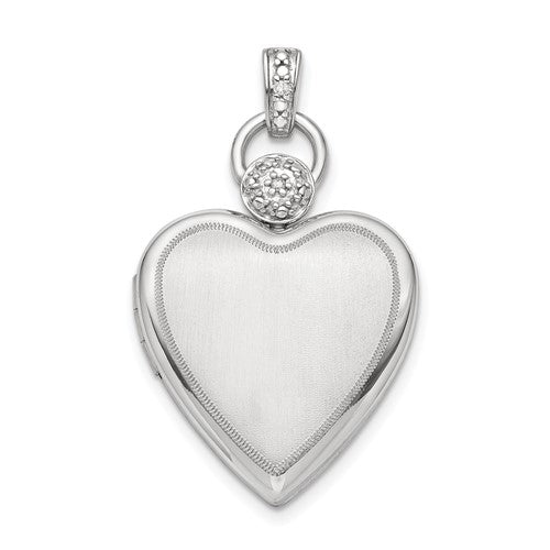 SSP Sterling Silver Rhodium-plated 21mm Diamond Accented Satin Locket