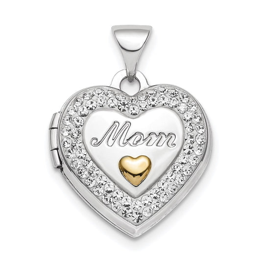 SSL Sterling Silver Rhodium-plated Gold-tone Preciosa Crystal Mom Heart Locket