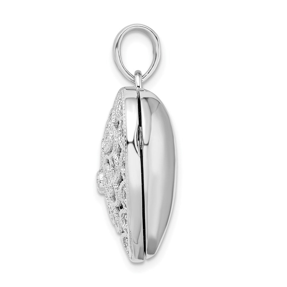 SSCZ Sterling Silver Rhodium-plated Fancy CZ Heart Locket