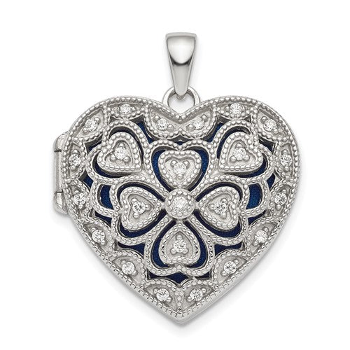 SSCZ Sterling Silver Rhodium-plated Fancy CZ Heart Locket