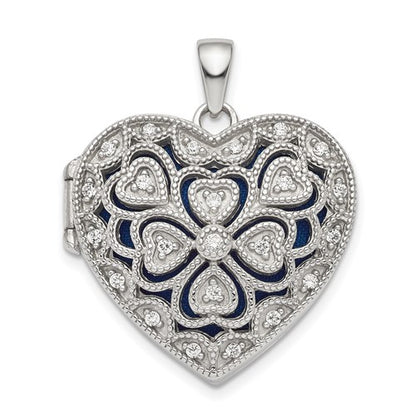 SSCZ Sterling Silver Rhodium-plated Fancy CZ Heart Locket