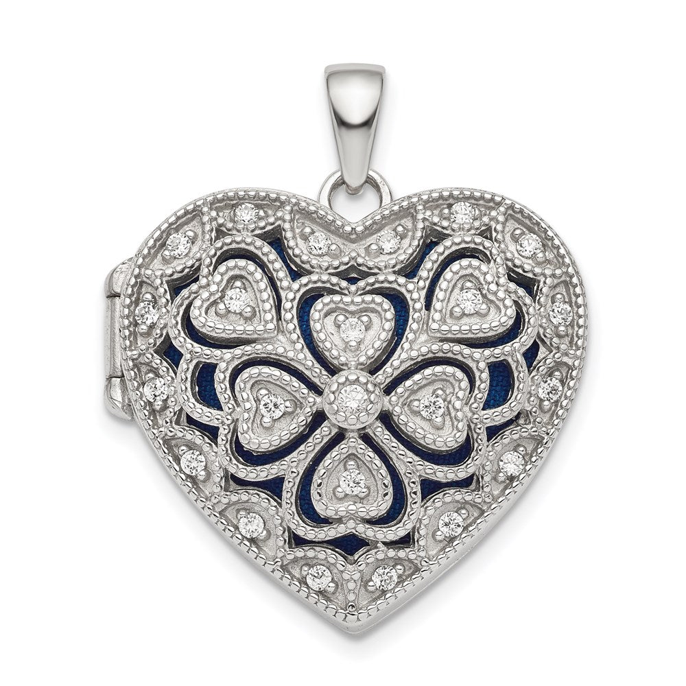 SSCZ Sterling Silver Rhodium-plated Fancy CZ Heart Locket
