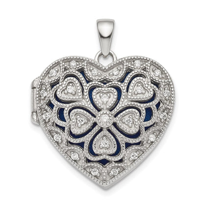 SSCZ Sterling Silver Rhodium-plated Fancy CZ Heart Locket