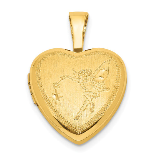 SSP Sterling Silver Gold-plated Satin & Polished 12mm Fairy Heart Locket