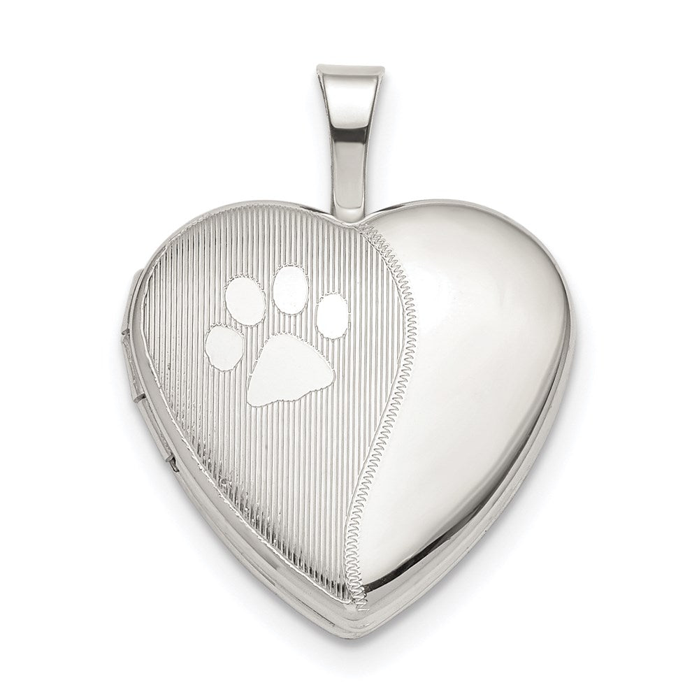 SSP Sterling Silver Rhodium-plated 16mm Paw Print Heart Locket