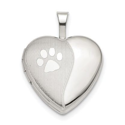 SSP Sterling Silver Rhodium-plated 16mm Paw Print Heart Locket