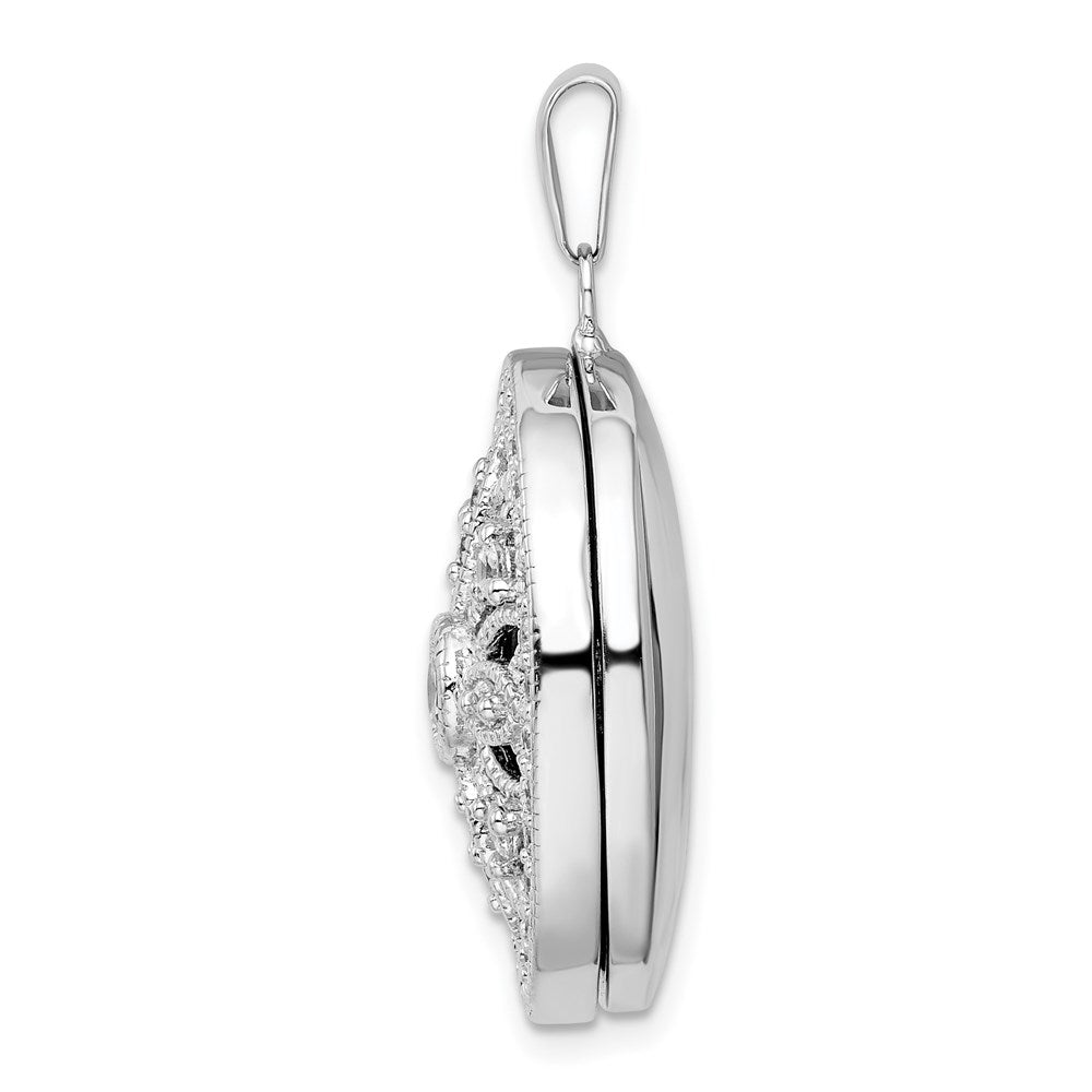 SSCZ  Sterling Silver Rhodium-plated Fancy CZ Oval Locket