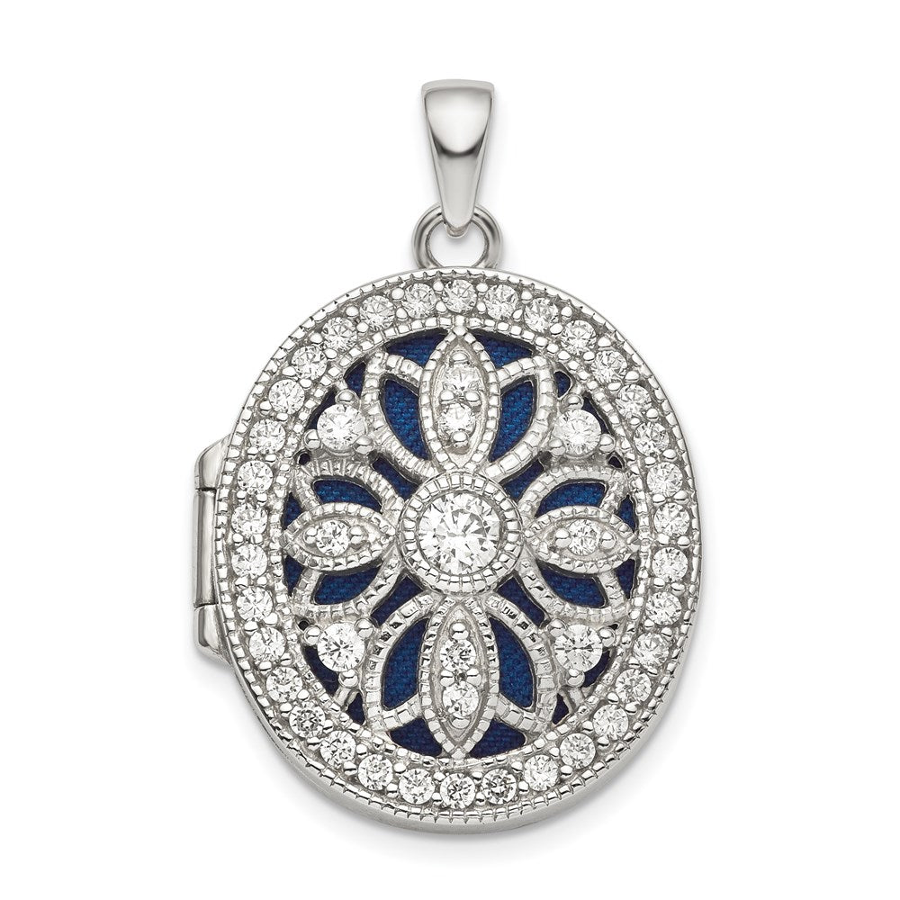 SSCZ  Sterling Silver Rhodium-plated Fancy CZ Oval Locket