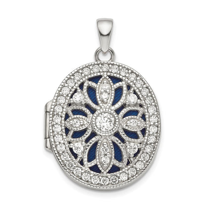 SSCZ  Sterling Silver Rhodium-plated Fancy CZ Oval Locket
