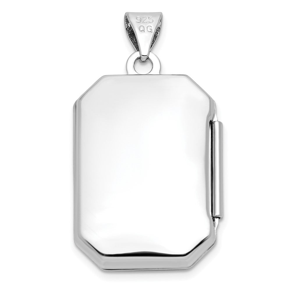 SSP Sterling Silver Rhodium-plated Polished Fancy Scroll 21mm Octagonal Locket