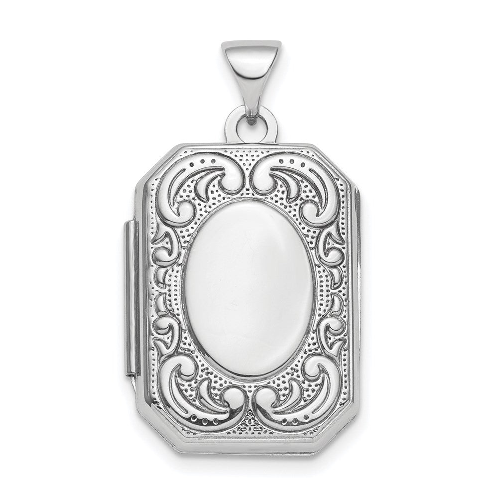 SSP Sterling Silver Rhodium-plated Polished Fancy Scroll 21mm Octagonal Locket