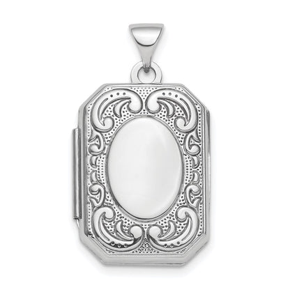SSP Sterling Silver Rhodium-plated Polished Fancy Scroll 21mm Octagonal Locket