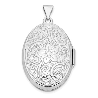 SSP Sterling Silver Rhod-plated Floral Swirl Reversible 26mm Oval Locket