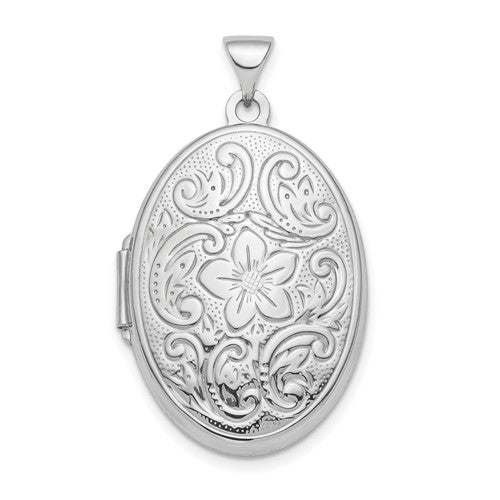 SSP Sterling Silver Rhod-plated Floral Swirl Reversible 26mm Oval Locket