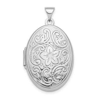 SSP Sterling Silver Rhod-plated Floral Swirl Reversible 26mm Oval Locket