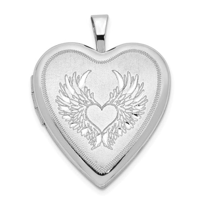 SSP Sterling Silver Rhod-pltd 21mm Satin/Polished Heart w/Wings Heart Locket