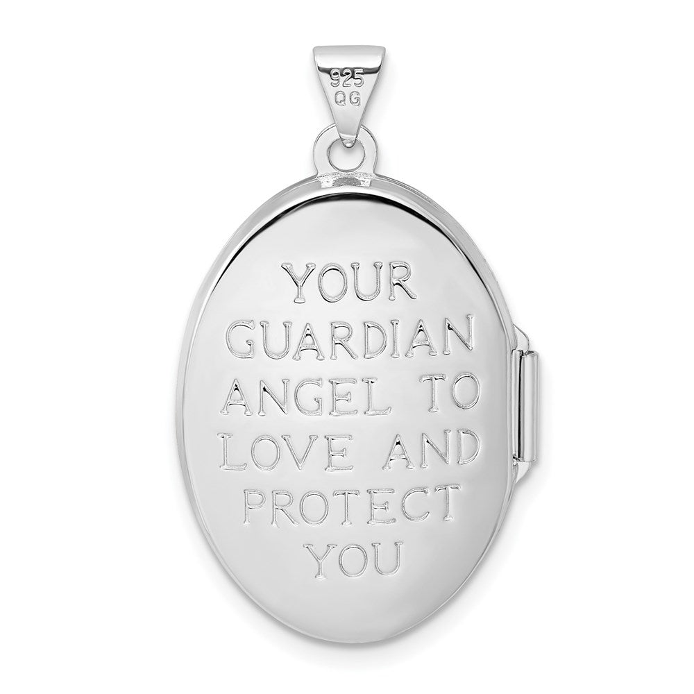 SSP Sterling Silver RH-pltd w/Yellow Rhod Dia God Bless Angel Family Locket