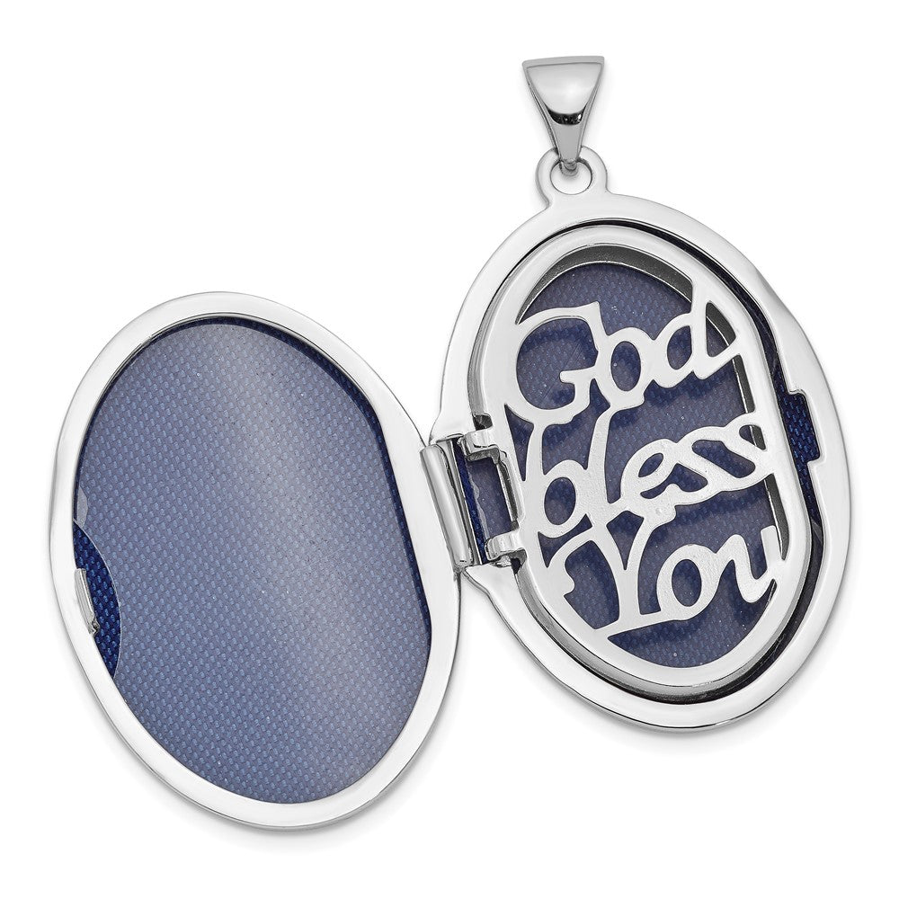 SSP Sterling Silver RH-pltd w/Yellow Rhod Dia God Bless Angel Family Locket