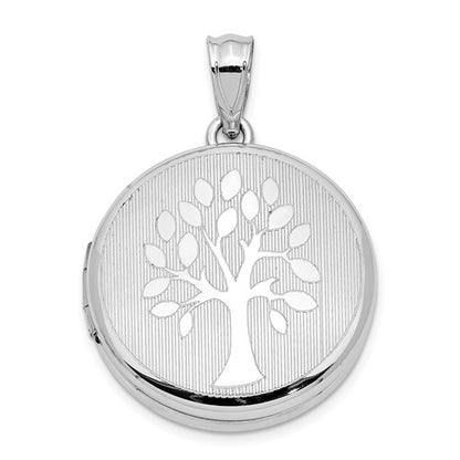 SSP Sterling Silver Rhodium-plated 20mm Grooved & Polished Tree Round Locket