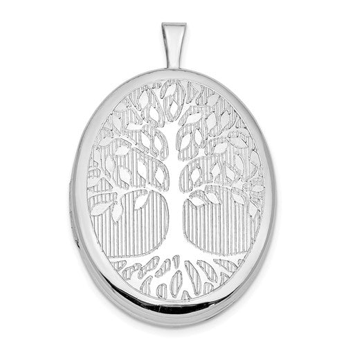 SSP Sterling Silver Platinum-plated Oval Tree 26mm Locket