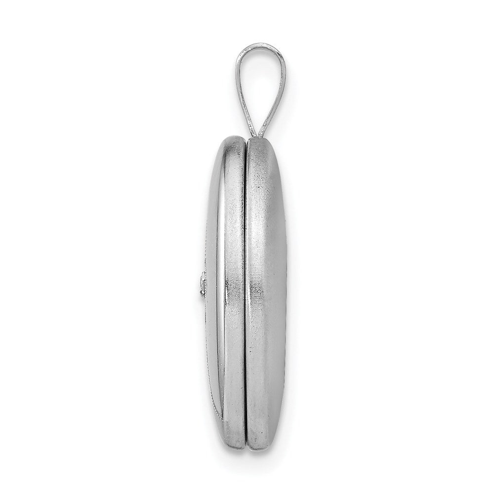 SSP Sterling Silver Rhod-plated 19mm Diamond Satin & Polished Heart Oval Locket