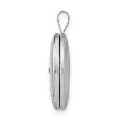 SSP Sterling Silver Rhod-plated 19mm Diamond Satin & Polished Heart Oval Locket