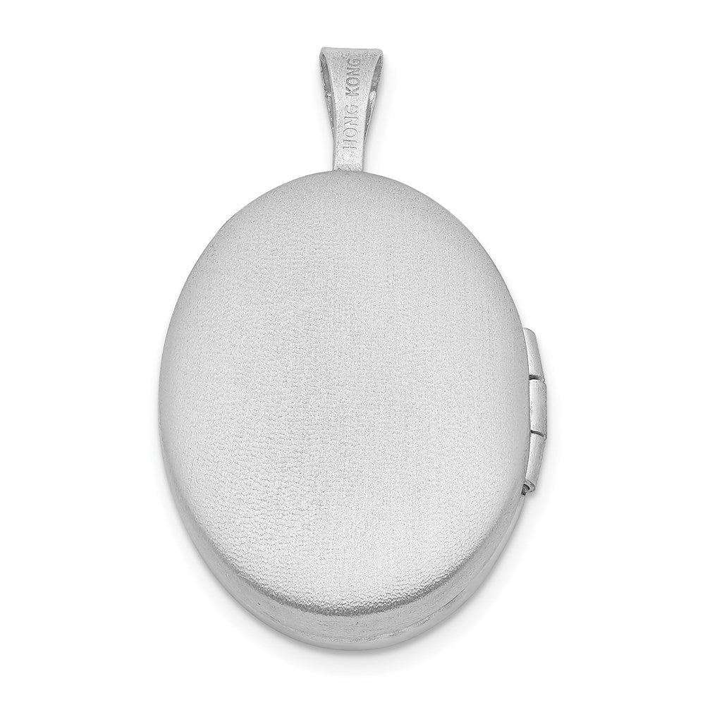 SSP Sterling Silver Rhod-plated 19mm Diamond Satin & Polished Heart Oval Locket