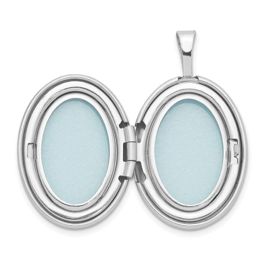 SSP Sterling Silver Rhod-plated 19mm Diamond Satin & Polished Heart Oval Locket