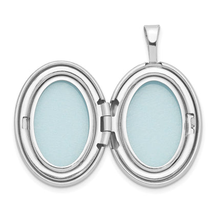 SSP Sterling Silver Rhod-plated 19mm Diamond Satin & Polished Heart Oval Locket