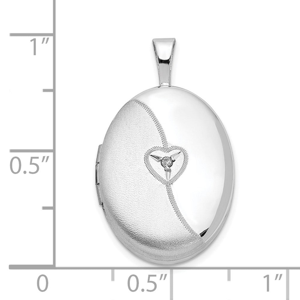 SSP Sterling Silver Rhod-plated 19mm Diamond Satin & Polished Heart Oval Locket