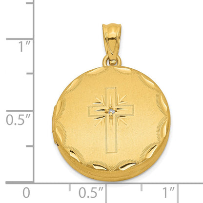 SSP Sterling Silver 20mm Gold-plated Satin/Polished Diamond Cross Locket