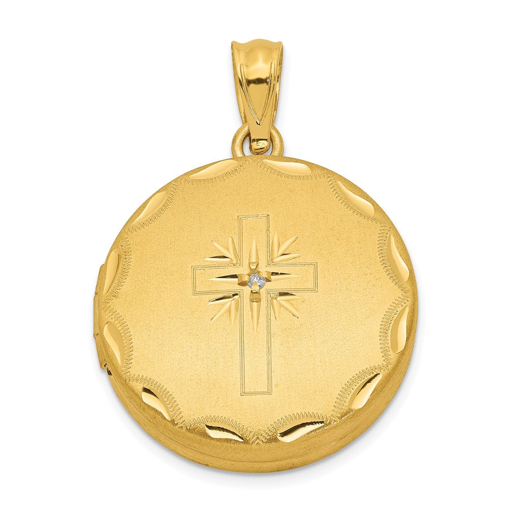 SSP Sterling Silver 20mm Gold-plated Satin/Polished Diamond Cross Locket