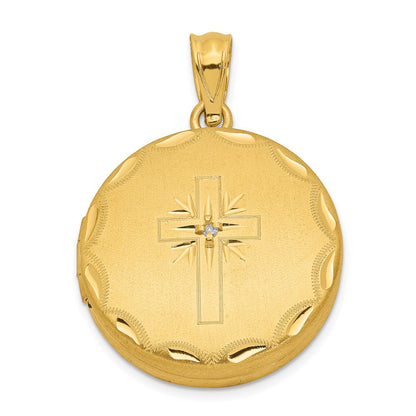SSP Sterling Silver 20mm Gold-plated Satin/Polished Diamond Cross Locket