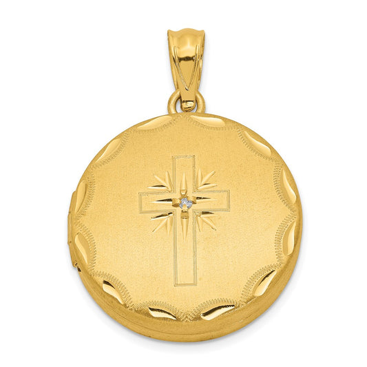 SSP Sterling Silver 20mm Gold-plated Satin/Polished Diamond Cross Locket