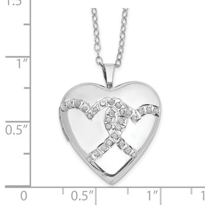 DSS Diamond Fascination Diamond Mystique Sterling Silver Platinum-plated Diamond Double Heart Locket 18 Inch Necklace