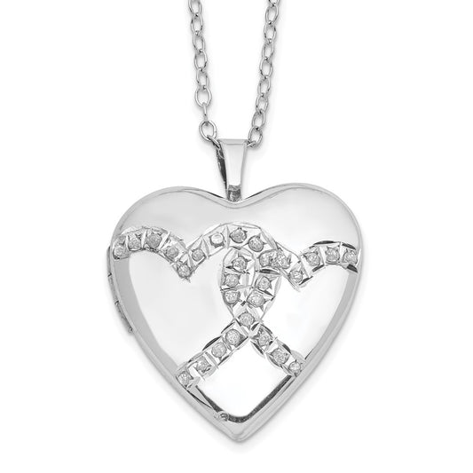 DSS Diamond Fascination Diamond Mystique Sterling Silver Platinum-plated Diamond Double Heart Locket 18 Inch Necklace