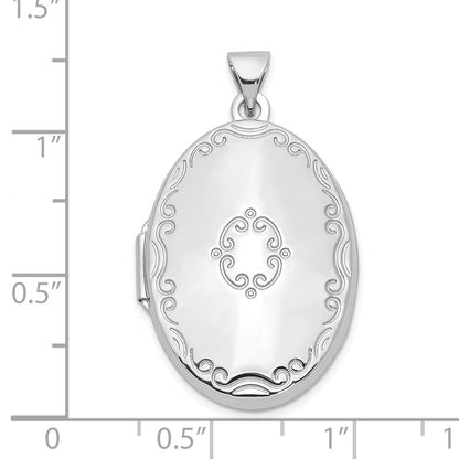 SSP Sterling Silver Rhodium-plated 29mm Fancy Oval Family Locket