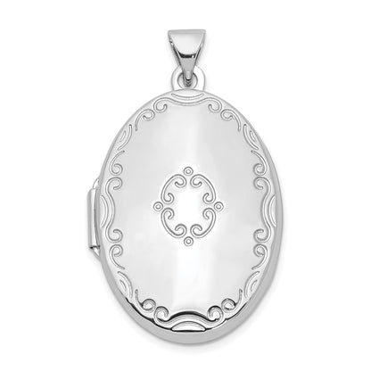 SSP Sterling Silver Rhodium-plated 29mm Fancy Oval Family Locket