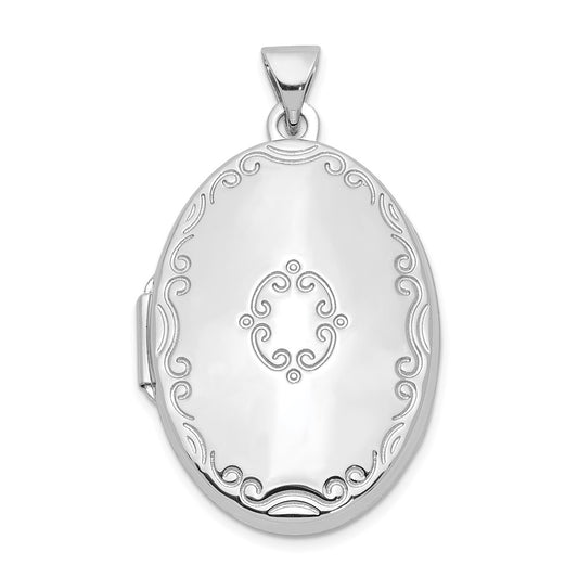 SSP Sterling Silver Rhodium-plated 29mm Fancy Oval Family Locket