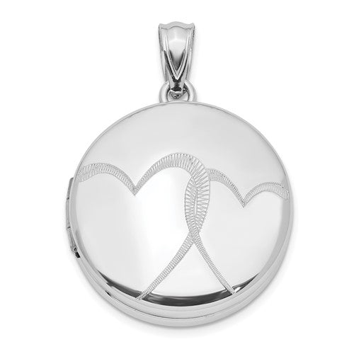SSP Sterling Silver Rhodium-plated 20mm Polished Hearts Round Locket