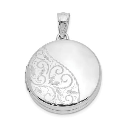SSP Sterling Silver Rhodium-plated 20mm Polished Scrolled Round Locket