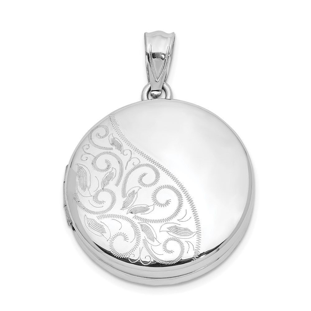 SSP Sterling Silver Rhodium-plated 20mm Polished Scrolled Round Locket