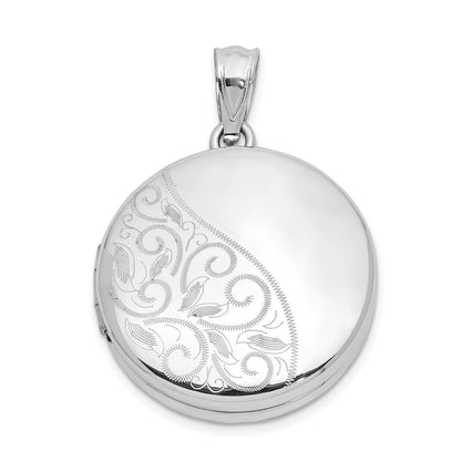SSP Sterling Silver Rhodium-plated 20mm Polished Scrolled Round Locket